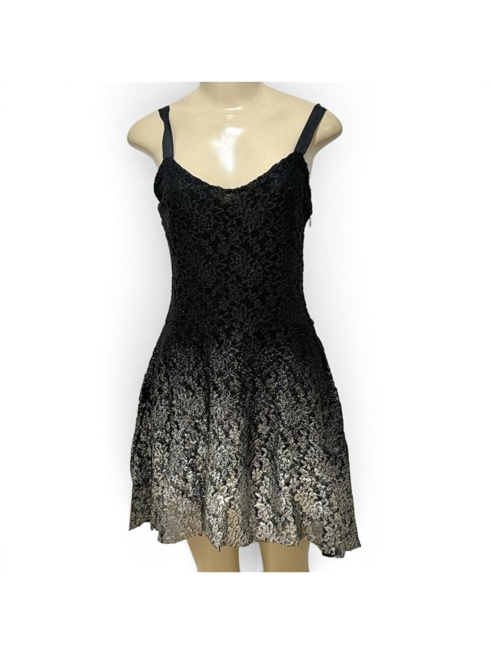 Free People Mini Dress Black Silver Sleeveless Floral Shimmer dark romance